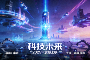 《科技未来》科幻电影海报 - 人工智能未来科技城市景观